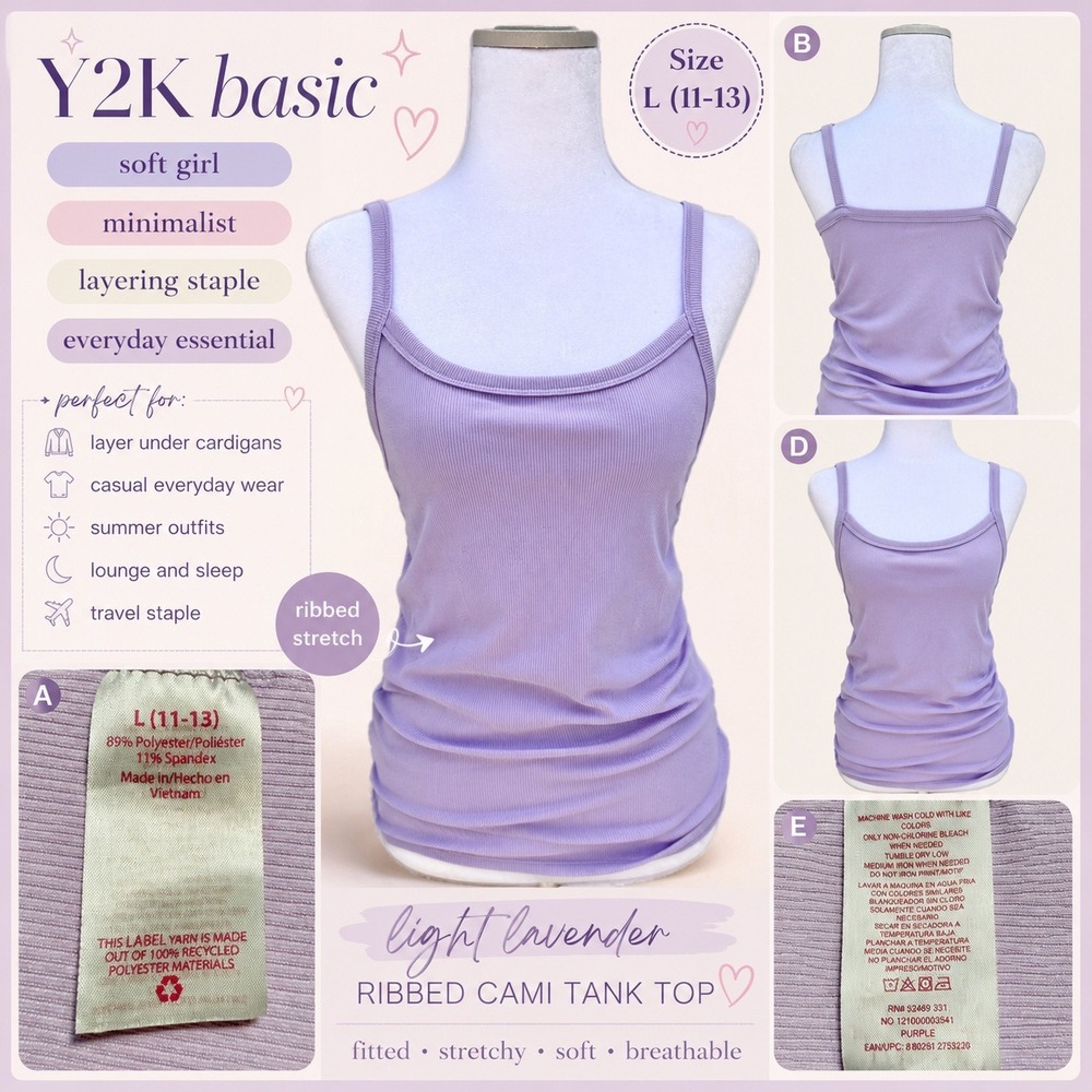 No Boundaries Lavender Ribbed Knit Tank Top Scoop Neck Stretch Size L 11-13 Cami